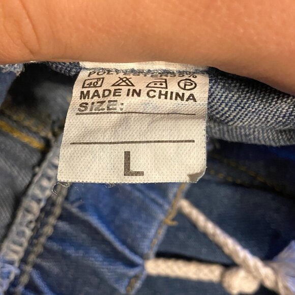 Destroyed Denim Jeans Pants Frayed Hem Elastic Waistband Women Large Drawstring - Picture 6 of 9